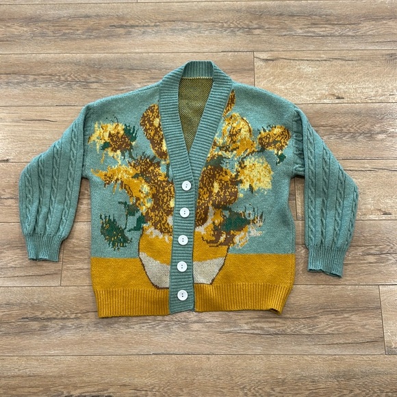 Sweaters - Van Gogh Sunflowers Knit Cardigan “free size” in Excellent Condition